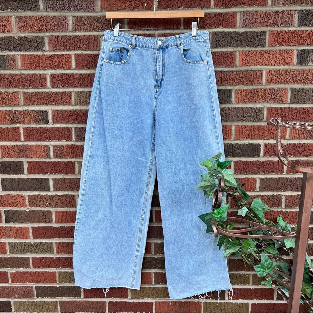Beige Botany Light Medium Blue High Waisted Wide Leg Jeans
